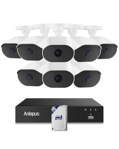 Image of Anlapus 4K Security Camera System with Audio, AI Human Vehicle Detection, Night Vision, 8pcs 8MP Outdoor Indoor CCTV Wired Cameras, 8CH Home DVR with 1TB HDD for 24 /7 Recording, No Monthly Fee