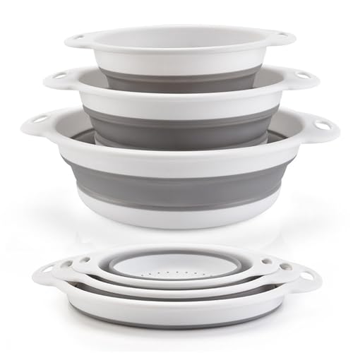 Surwin 3pc Colador de Cocina, Cocina Plegable Colador de Silicona, Colador de Silicona de Portátil, Escurridor Pasta para Frutas Verduras (Blanco)