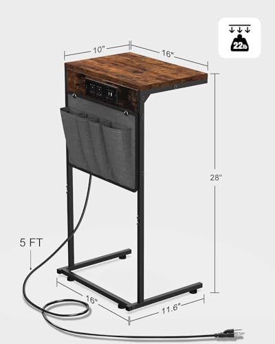 Evermagin STS-A4 C Shaped End Table With Charging Station, Small Couch Side Table With Storage Bag, Power Outlet And Usb, Sturdy Slide Under Sofa Table With Metal Frame thumb #2