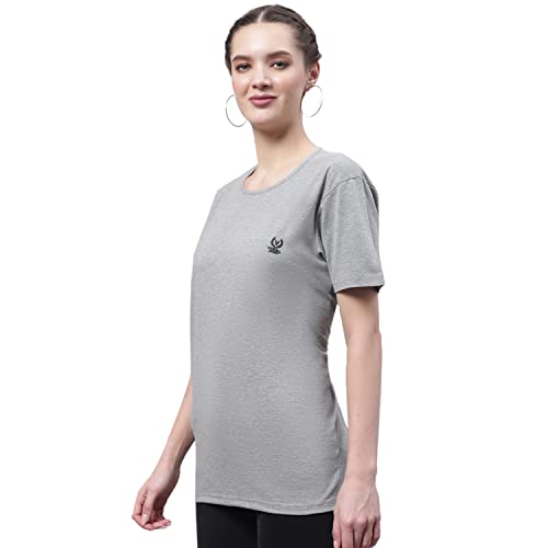 Image of Mack Jonney Women Round Neck Cotton Solid Regular Fit T-Shirt-T Anthraa 001-P