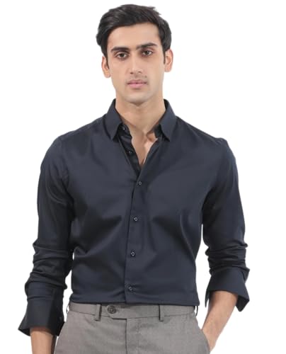 Image of IndoPrimo Men's Satin Shirt with Spread Collar Neck Line Solid Pattern Full Sleeves Regular Fit Western Style and Standard Length