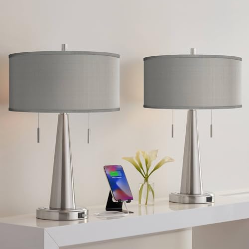 Par de lámparas de mesa USB modernas 23 pulg gris