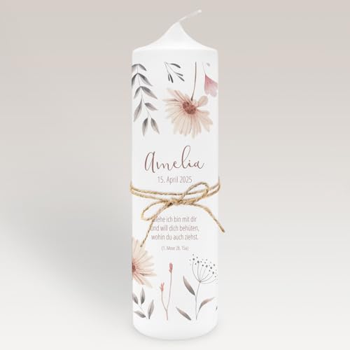 Taufkerze Mädchen Blumen modern personalisiert mit Namen &...