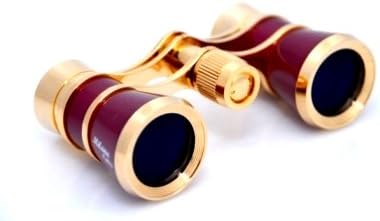 3x25 Traditional Burgundy Opera Glasses / Theater Binoculars / with Gold Trim
