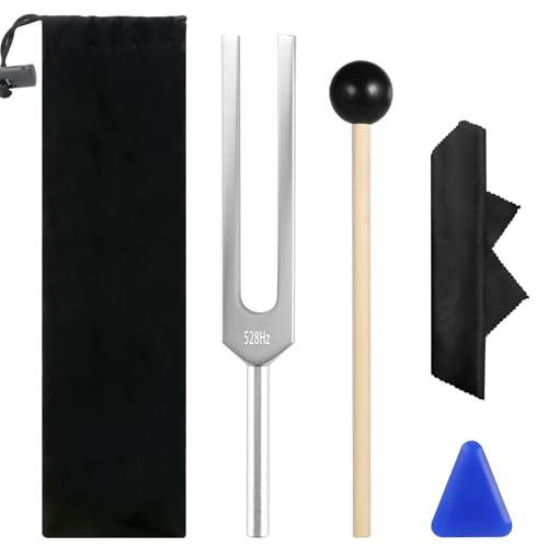 GOGHOST 528 Hz Tuning Fork with Silicone Hammer and Cleaning Cloth, Chakra Tuning Forks for Sound Healing Therapy, DNA Repair, Stress Relief, and Aluminum Alloy Music Instrument