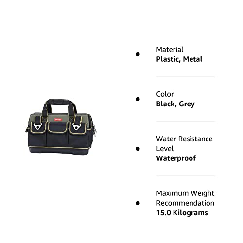 Justzon 15Inch Tool Bag For Men With Wide Mouth And Waterproof Molded Base,Plastic-Padded Handle, Adjustable Shoulder Strap, Professional Electricians Construction Worker Tool Bag Organizer（S） #TOP7