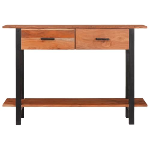 Mesa auxiliar estrecha de madera maciza de acacia con estructura robusta 6