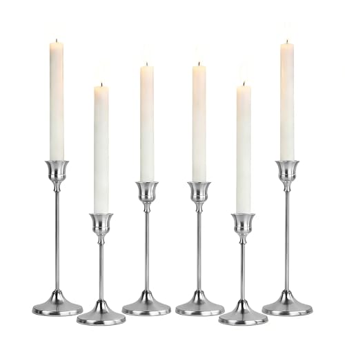 AUMAYCO Candelabros plateados, 6 unidades, candelabros plateados, portavelas vintage, para repisas de chimenea, cumpleaños, centro de mesa