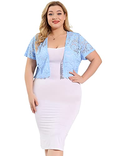 Image of Agnes Orinda Plus Size Bolero Shrugs for Women Lightweight Open Front Short Sleeve Cropped Lace Cardigan 4X Light Blue