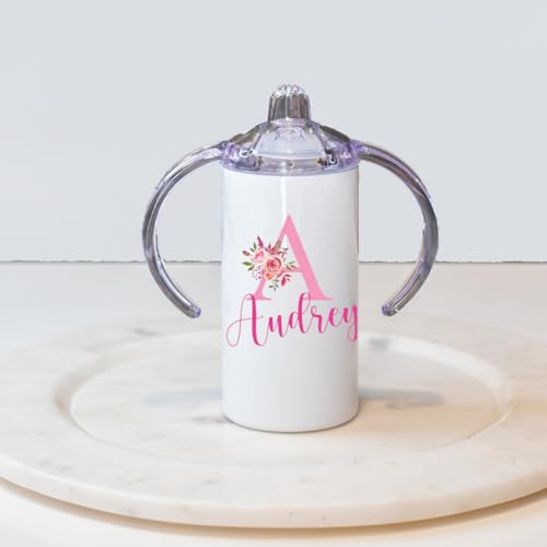 Personalized Floral Initial Sippy Cup Girls | Any Name or