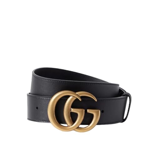 Gucci Marmont Black Leather Belt with GG Antique Brass Buckle3