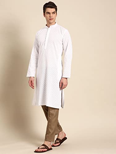 Image of Rajubhai Hargovindas Men Pure Cotton Chikankari Embroidered Straight Kurta