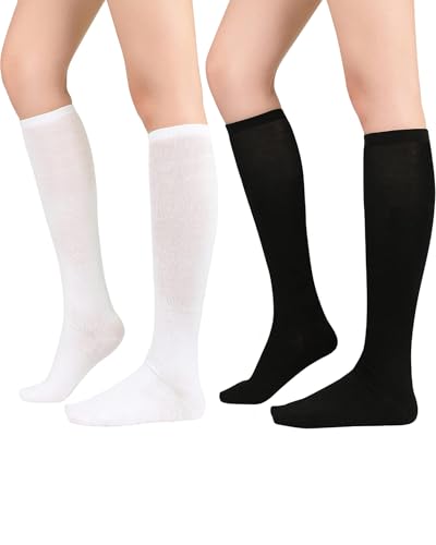 Image of Century Star 2-Pack Long Knee High Socks for Women-Mixed Striped Tube Socks Causal Stockings