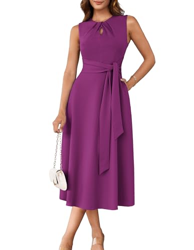 Image of GRACE KARIN Women 2026 Work Dress Sleeveless Tie Waist Elegant Party Cocktail A Line Flowy Midi Dresses with Pockets