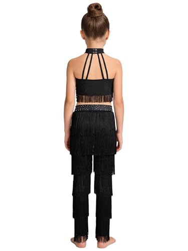 Ensemble de danse latin noir avec franges dynamiques pour fille - 2