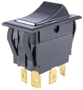 NTE Electronics 54-051 Nylon Snap-In Rocker Switch, DPDT Circuit, ON-NONE-ON Action, Black Nylon Actuator, 0.250" Quick Connect Terminal, 15 Amp, 125VAC