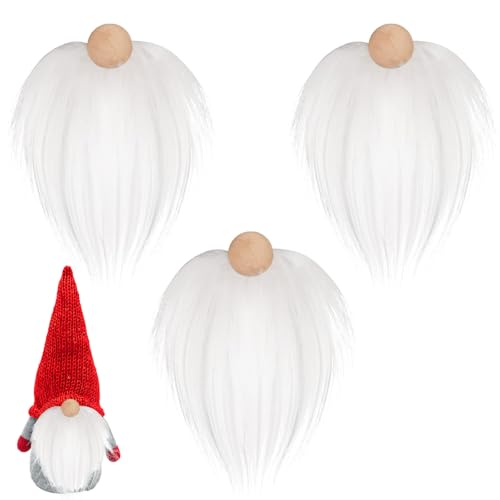 YUYWWAN 3 peças barba de gnomo natalício, falsa barba de gnomos branca com 3 bolas de madeira, barbas artesanato de peluche para decoração natalícia de gnomos