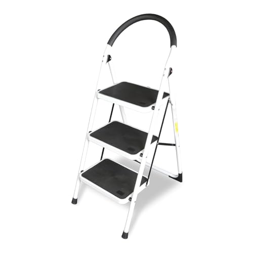 Image of Torin 3 Step Ladder, Folding Lightweight Step Stool with Anti-Slip Pedal & Comfortable Handle, for Home, Garden, Household, Offices, 400lbs Capacity