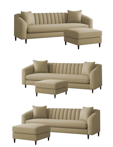 Image of Casaliving Doraldo 4 Seater L Shape Convertible Sofa Set for Living Room, 3 Seater & Ottoman Modular Sectional Couch for Small Space (Cream Colour) Fabric