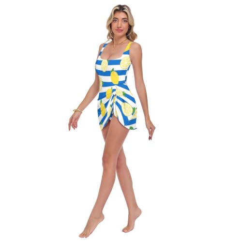 Traje de baño adelgazante mujer con estampado de limones azul y blanco 2