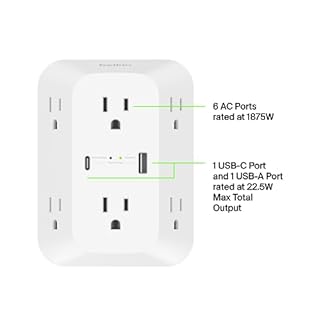 Belkin 6-Outlet Surge Protector Power Strip, ETL-listed, Wall-Mountable w/ 6 AC Outlets, Overvoltage Protection, LED Indicator, USB-C & USB-A Ports w/ USB-C PD Fast Charge - 1,680 Joules of Protection