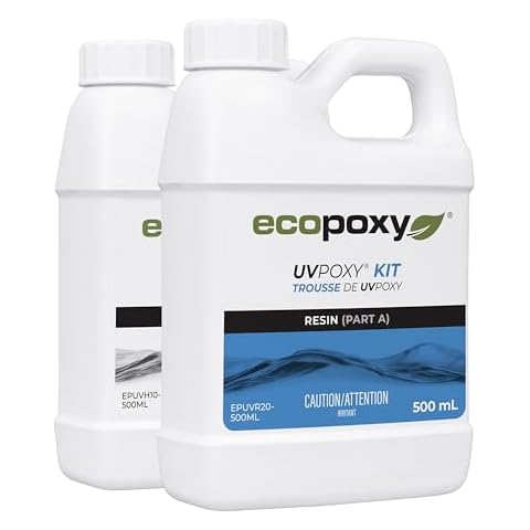 EcoPoxy UVPoxy Table Top Coating & Art Epoxy Resin Kit - 33.81 FL Oz / 1L: Fast-Curing, UV/Yellowing Resistant, Water-Clear, Bio-Based Resin | Self-Leveling, High-Gloss Epoxy for Table Tops & Arts Cover