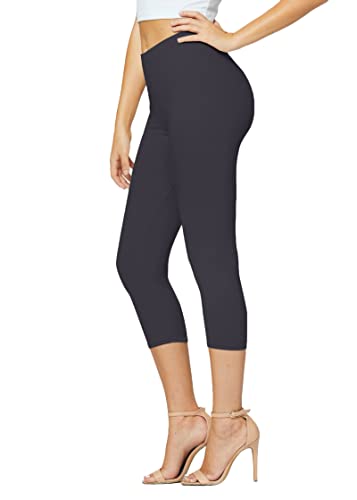 Conceited Soft Stretch Cotton Capri Leggings for Women with Yoga Waistband - Reg/Plus Size - Capri Length Charcoal Grey - XX-Large