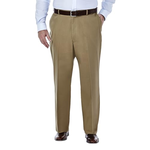 Image of Haggar Men's Big & Tall Premium No Iron Classic Fit Flat-Front Khaki