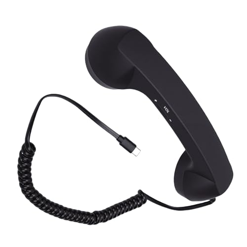 Decumeby Auricular de Teléfono Retro, Auriculares con Cable de Teléfono Retro Tipo C, Receptor de Mango de Línea Fija con Micrófono y Altavoz para Llamada de Conferencia (Black)