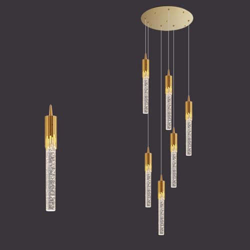 Lámparas de araña de cristal largas para techos altos, vestíbulo, lámpara colgante moderna de cristal con burbujas, barra de luz LED para escalera, lámpara colgante lineal para entrada, sala de estar