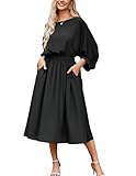 GRACE KARIN Black Dresses for Women Casual 3/4 Sleeve Work Dresses Swing Midi Dress Black XL