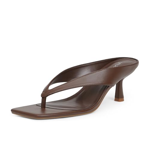 Brown Flip Flop Kitten Heels for Women 2025 Thong Heels Small Low Short Heel for Women Square Open Toe Strappy Heeled Sexy Comfortable Stiletto Slingback Slip on Dressy Sandals Size 6