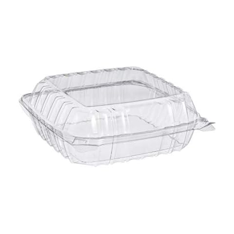 AME D'ESSENCE (25 PACK-8X8X3) Clear Plastic Food Container with Hinged Lid Clamshell Container Food Prep to go Container Great for Salad or Dessert Reusable Plastic Containers with Lids Cover