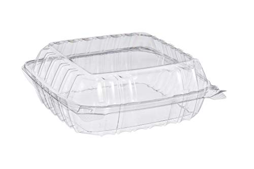 AME D'ESSENCE (100 PACK-8X8X3) Clear Plastic Food Container with Hinged Lid Clamshell Container Food Prep to go Container Great for Salad or Dessert Reusable Plastic Containers with Lids