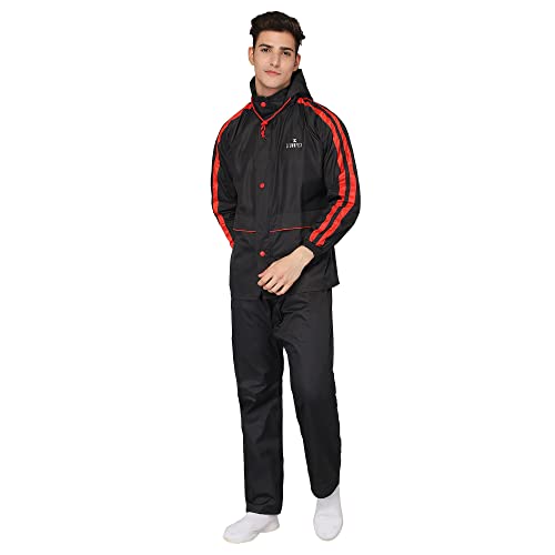 Image of The Clownfish Cyrus Series Men's Waterproof Polyester Double Coating Reversible Raincoat with Hood and Reflector Logo at Back. Set of Top Bottom. Printed Plastic Pouch Rope