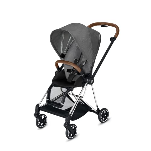 Cybex Mios 2 Complete Stroller, One Hand Compact Fold, Reversible Seat, Smooth Ride All Wheel Suspension, Extra Storage, Adjustable Leg Rest, Manhattan Grey Seat with Chrome Brown Frame