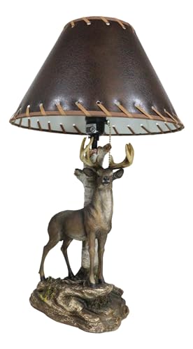 Ebros Gift EBR5252 Rustic Western Country Wildlife Birch Tree Forest Grand Elk Stag Deer Antlers Climbing Rock Slope Desktop Table Lamp thumb #3