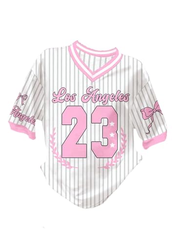 Girl's Oversized Tshirts Number Graphic Jersey Shirts V Neck Short Sleeve Sports Tee Tops Streetwear