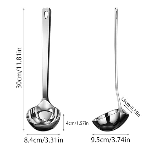 Cooking Oil Skimmer, Stainless Steel Fat Separator Spoon, Heat Resistant Grease Strainer Ladle for Removing Excess Oil, Foam, Impurities in Soups, Stews and Broths, 11.81x3.31 Inches - immagine 3
