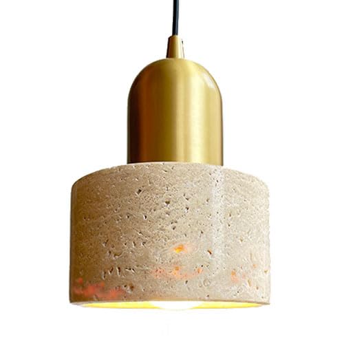 Lampe à suspension japonaise E27 avec abat-jour cylindrique en marbre unique