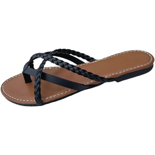 Yytcsjz Women's Thong Sandals, Orthopedic Sandal, Woven Flip Flops, Lightweight Summer Round Toe Beach Trendy Comfort Flat Slip-On Shoes Slipper