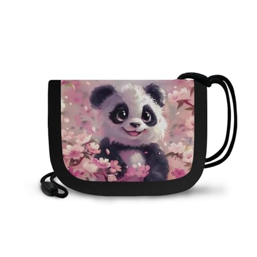 Panda Kids Wallet with Lanyard Girls Cherry Blossom Wallet for Girl 4-6 Toddler Bifold Wallet with Long Lanyard Portable Zippered Wallets Daily Use