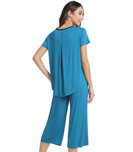 Image of NACHILA Bamboo Viscose Women's Pajamas Sets Short Sleeve Sleepwear and Capri Pants