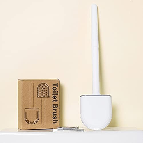 Brands Central Silicone Toilet Brush, Toilet Cleaner with Soft Flexible and Non Slip Plastic Handle Bathroom Toilet Brush Set with Holder (White)