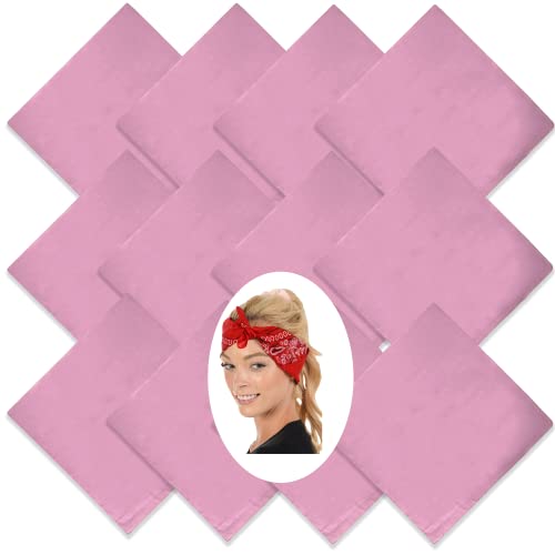 6,12,36 PK Bandanas for Men and Women, 100% Cotton Bandana - Gold, Black, White +20 Color Mens Handkerchiefs Bandana Pack (Light Pink)