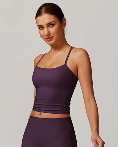 Image of QBGJTD Womens Longline Sports Bras Cross Back Active Gym Yoga Padded Workout Crop Tank Top with Built in Bra
