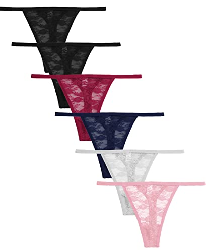 10/6 Pack G-String Tangas für Frauen Sexy Spitze Low Rise Unterwäsche für Damen No Show T-Rücken Tanga Höschen, C 6er-Pack, mehrfarbig, Small Cover