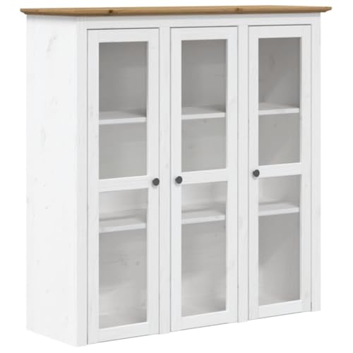 Générique Armoire avec Portes vitrées BODO Blanc Marron Bois pin Massif,Meubles, Armoires & Meubles de Rangement, Buffets & bahuts, Brun (Poids 37.65KG)