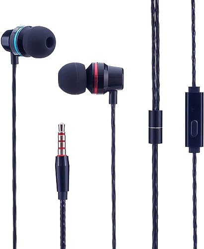 HIFI Super Bass Earphones | Noise Isolating Ear Buds with Mic | Tangle-Free 3.5mm Jack Cord | Compatible with MP3 Player, Smartphone (Black)