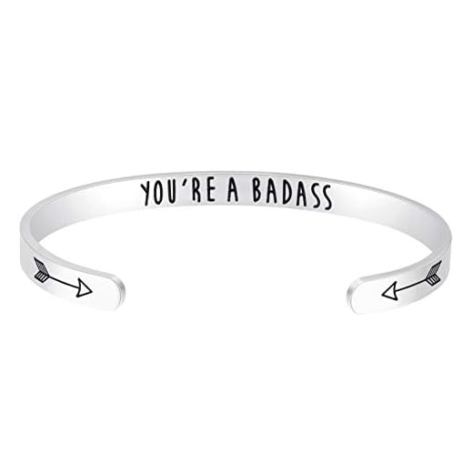 Fesciory Inspirational Bracelets for Women,Stainless Steel Engraved Personalized Positive Mantra Quote Keep Going Cuff Bangle College Graduation Encouragement Gifts for Her (YOU'RE A BADASS)